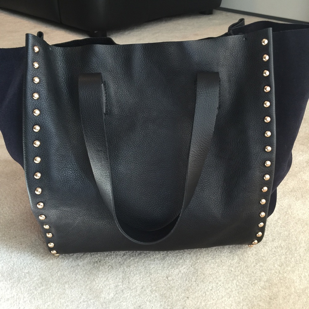 Zara Black Tote Bag with Gold Studs